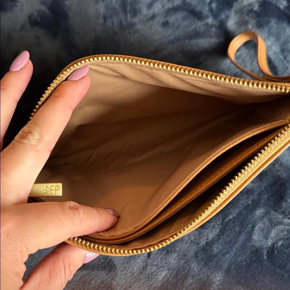 Freshly Picked Tan Leather Wristlet Clutch